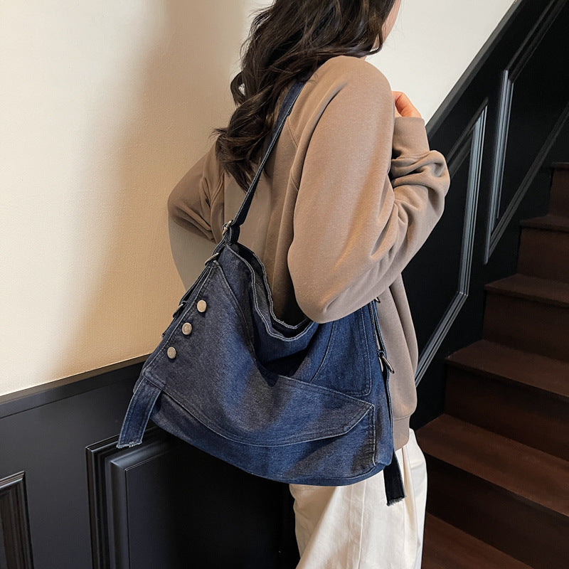 Women's Denim Shoulder Bag Large Capacity Tote Bag with Zipper Closure