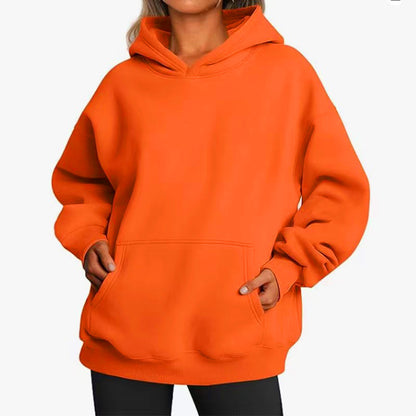 Women's Solid Color Hoodie, Long-Sleeve, Loose-Fit, Oversized Pullover Sportswear