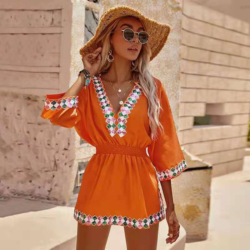 Lady's sequined sun protection beach dress