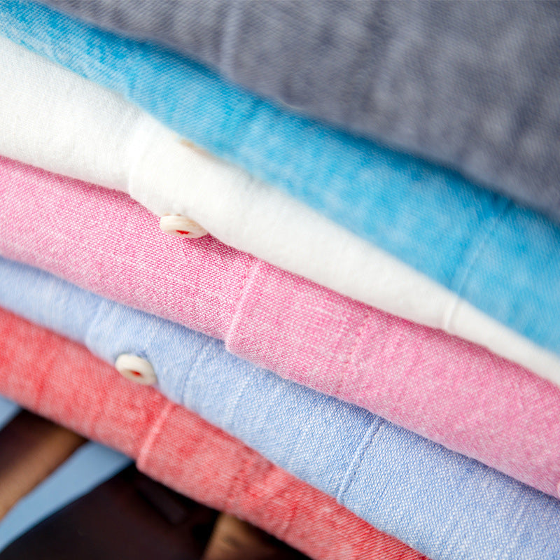 Men's Cotton Linen Square Collar Long Sleeve Cardigan