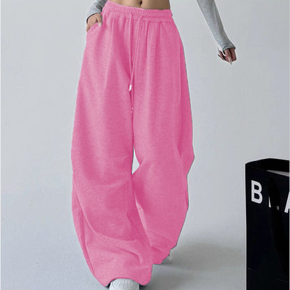 Women's Straight Loose Fleece-Lined Drawstring Casual Pants