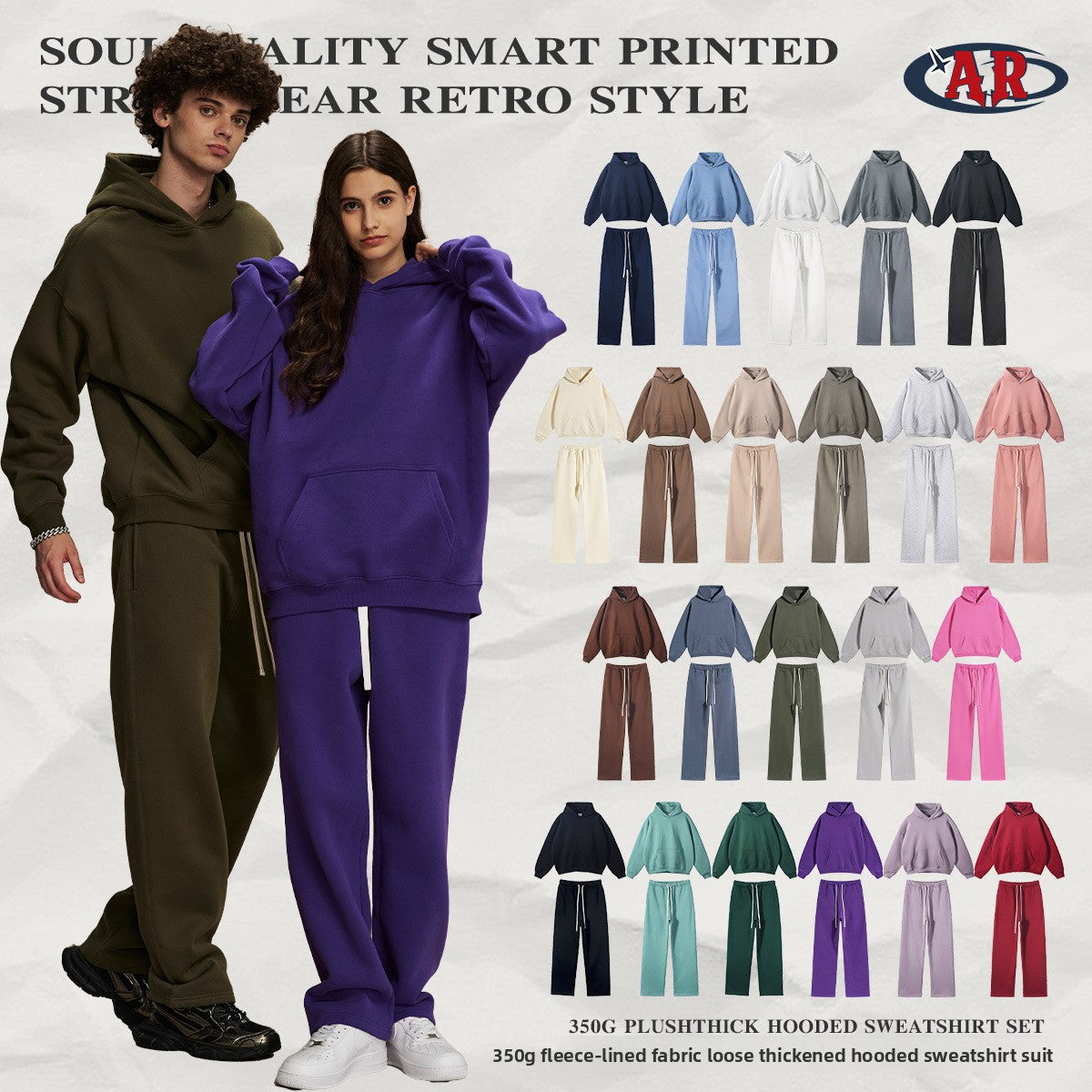 Unisex hoodie en joggingbroek set met fleecevoering