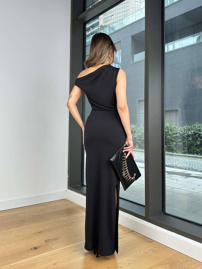 Zwarte off-shoulder twistjurk