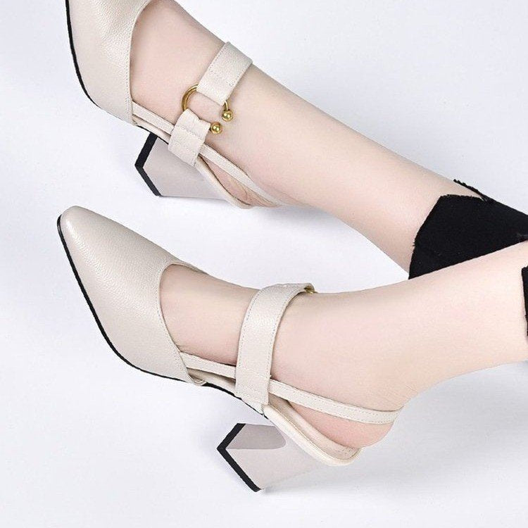 Casual square-toe high heels with horseshoe heels