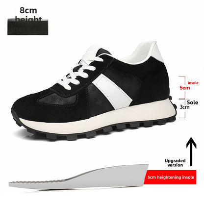 Mens Breathable Height Increasing Sneakers Genuine Cowhide Leisure Shoes