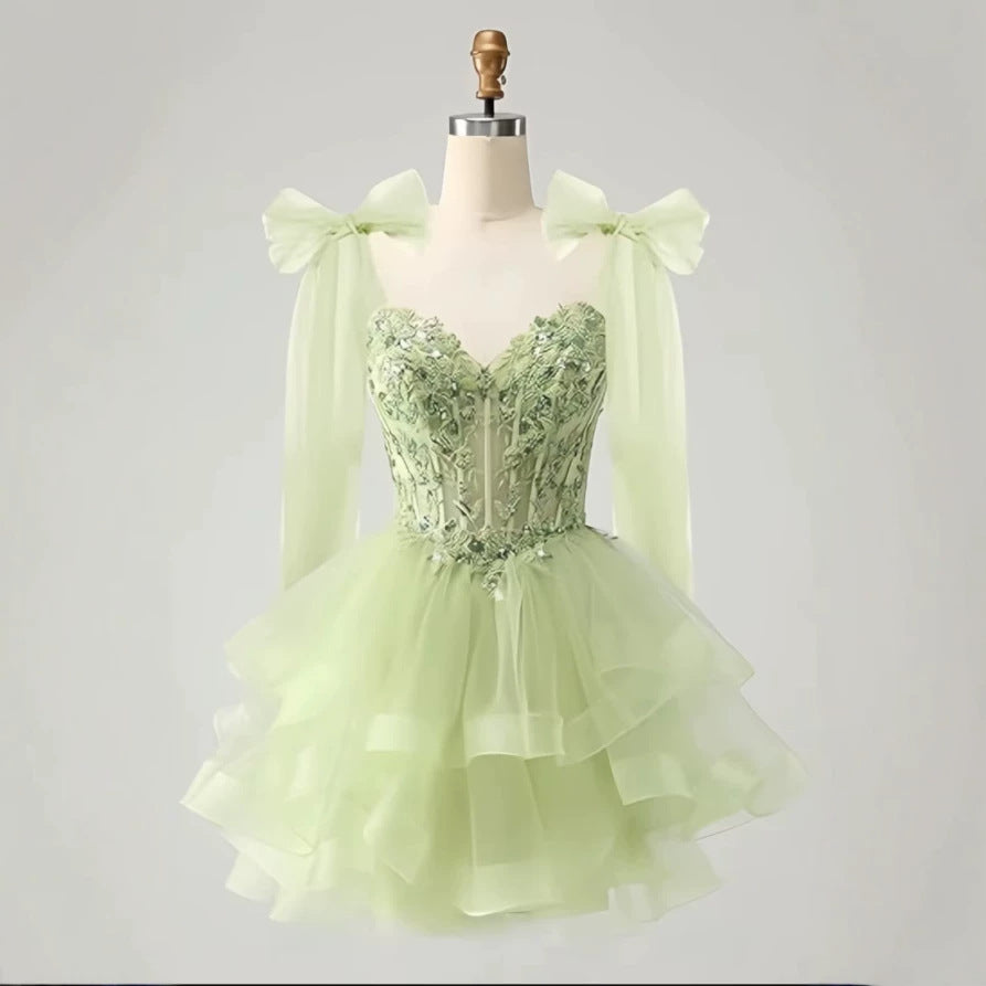 French mint green short evening dress