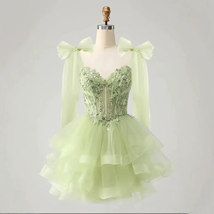 French mint green short evening dress