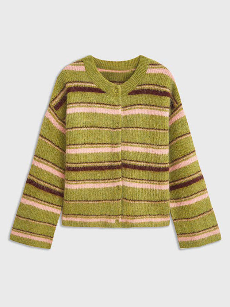 Women's Striped Color-Block Knit Cardigan Top
