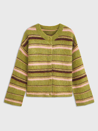 Women's Striped Color-Block Knit Cardigan Top