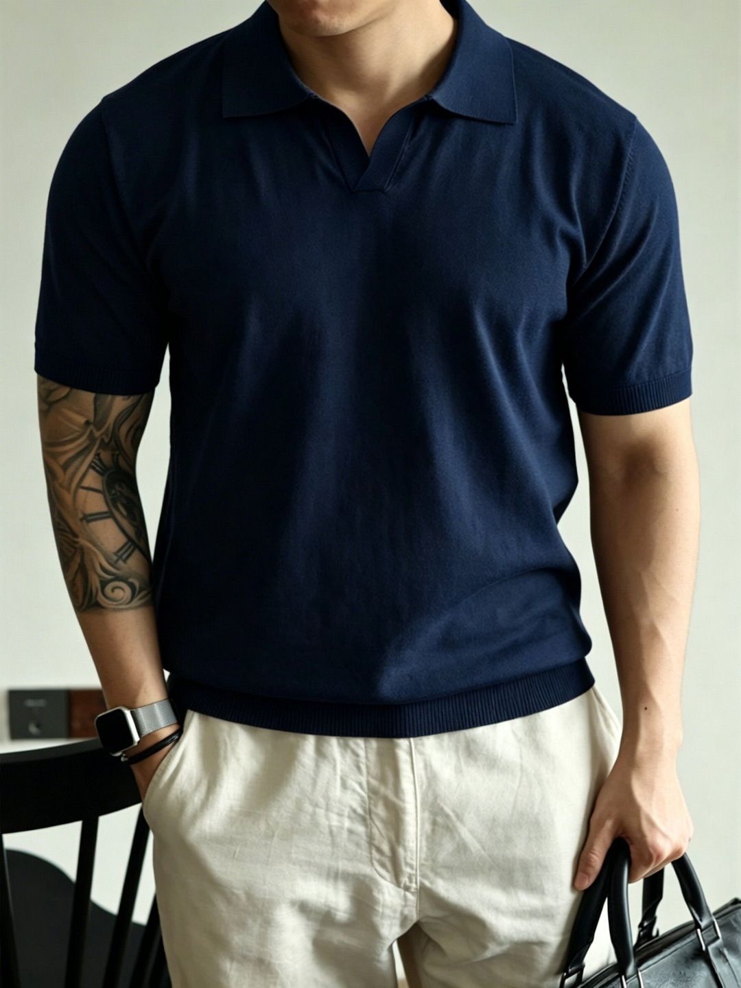 Knitted Polo Shirt Men's Short Sleeve