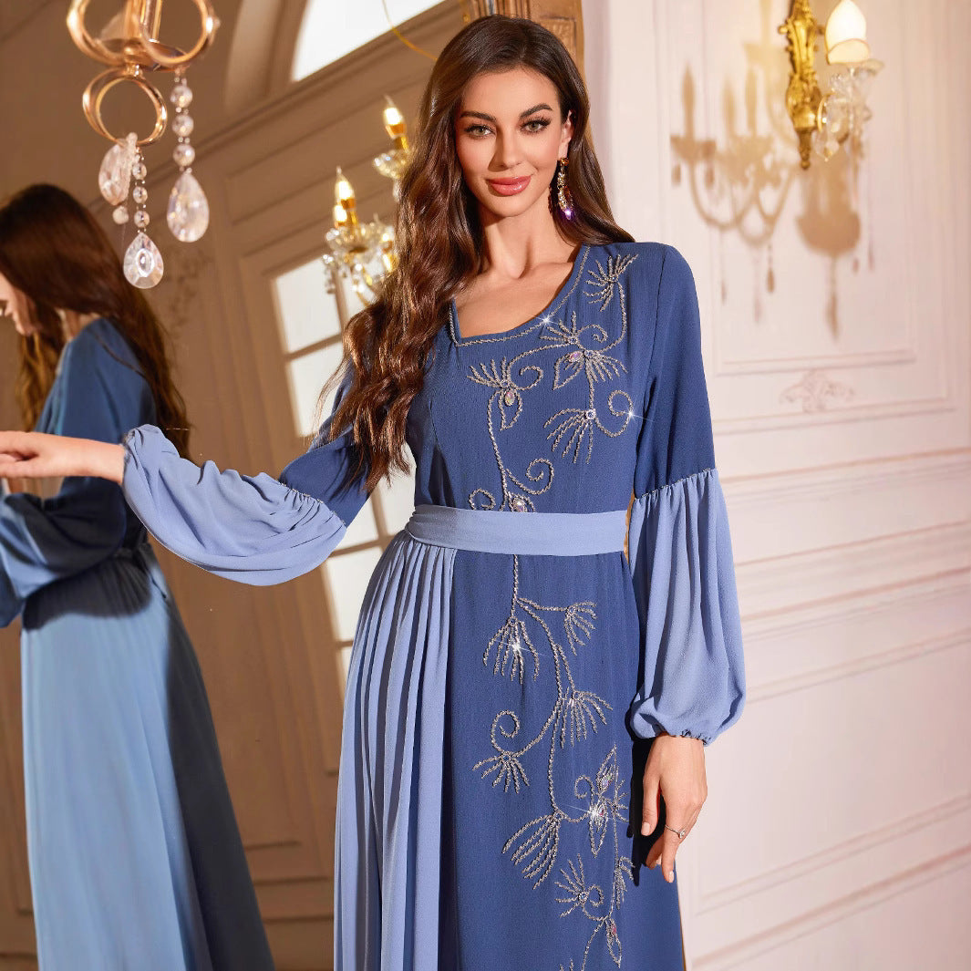 Met de hand gestikte ruitvormige elegante lijnen retro romantische jurk