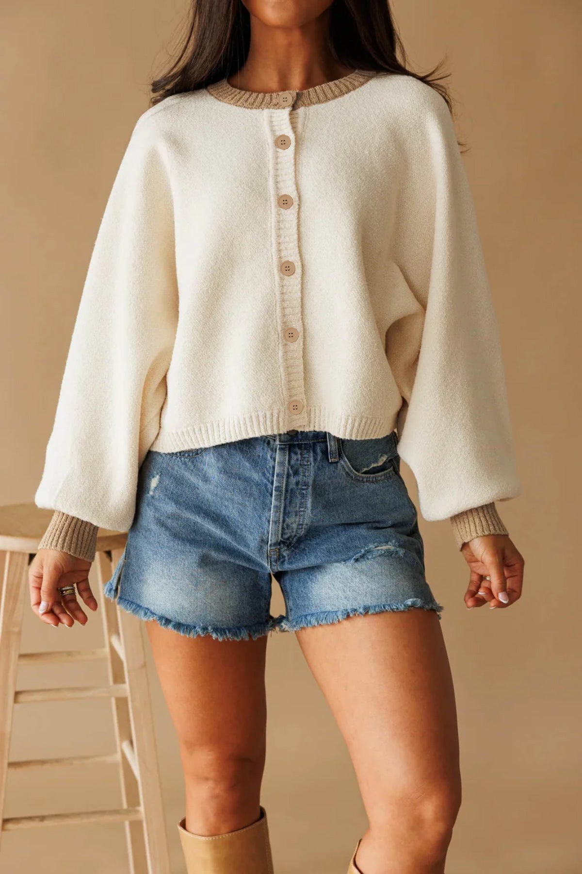 Women's Knitted Cardigan Long Sleeve Color Block Sweater