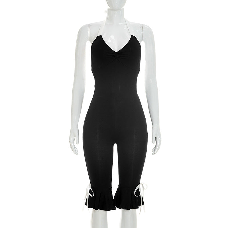 Sleeveless Backless Halter Tie Long Jumpsuit