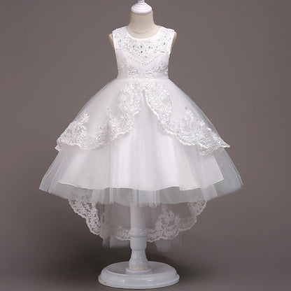 Childrens Evening Dress Lace Bow Diamond Sleeveless Performance Dress