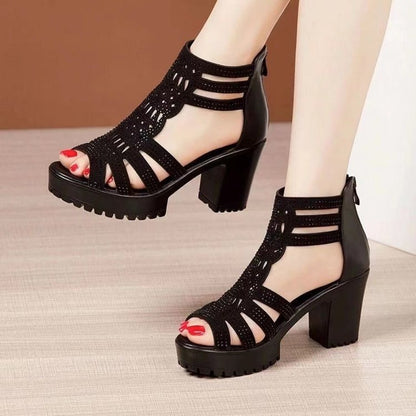Women Soft Sole Solid Color High Heel Sandals