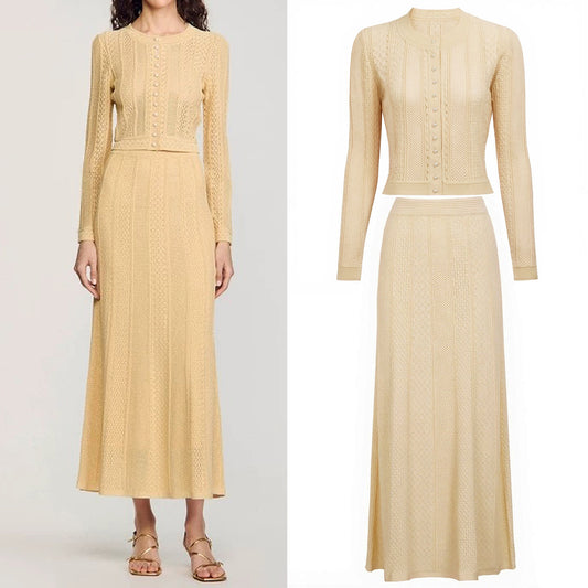 Women's long-sleeved knitted two-piece dress set