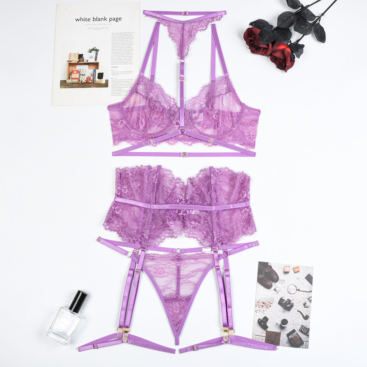 Transparent Lace Lingerie Set with Underwire
