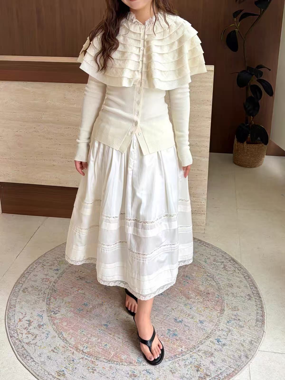 French Style Lace Splicing Floral Pleated A-Line Skirt