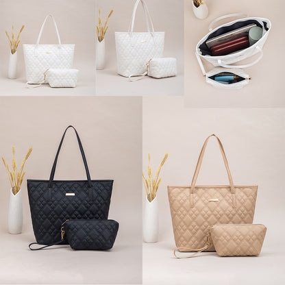 PU Embroidery Shoulder Tote Bag Set