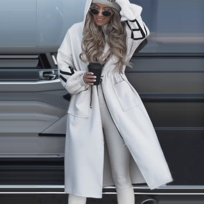 Women's Casual Hooded Long Patchwork Zip-Up Coat