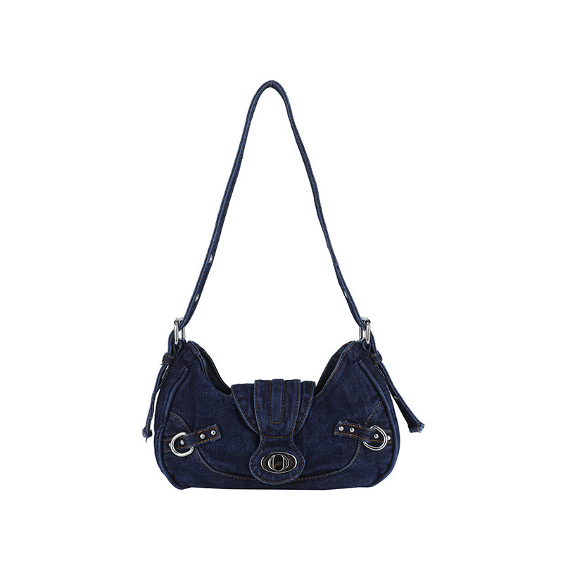 Retro denim material underarm bag, fashionable single-shoulder crossbody bag