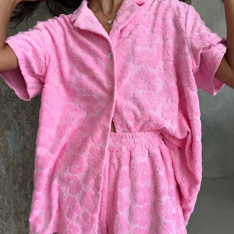 Women's Jacquard Floral Print Short Sleeve Pajama Two-Piece Set