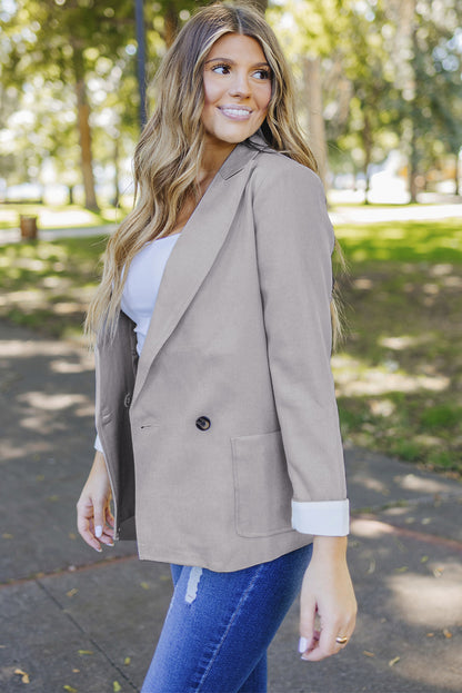 Apricot Buttoned Lapel Collar Blazer with Pocket