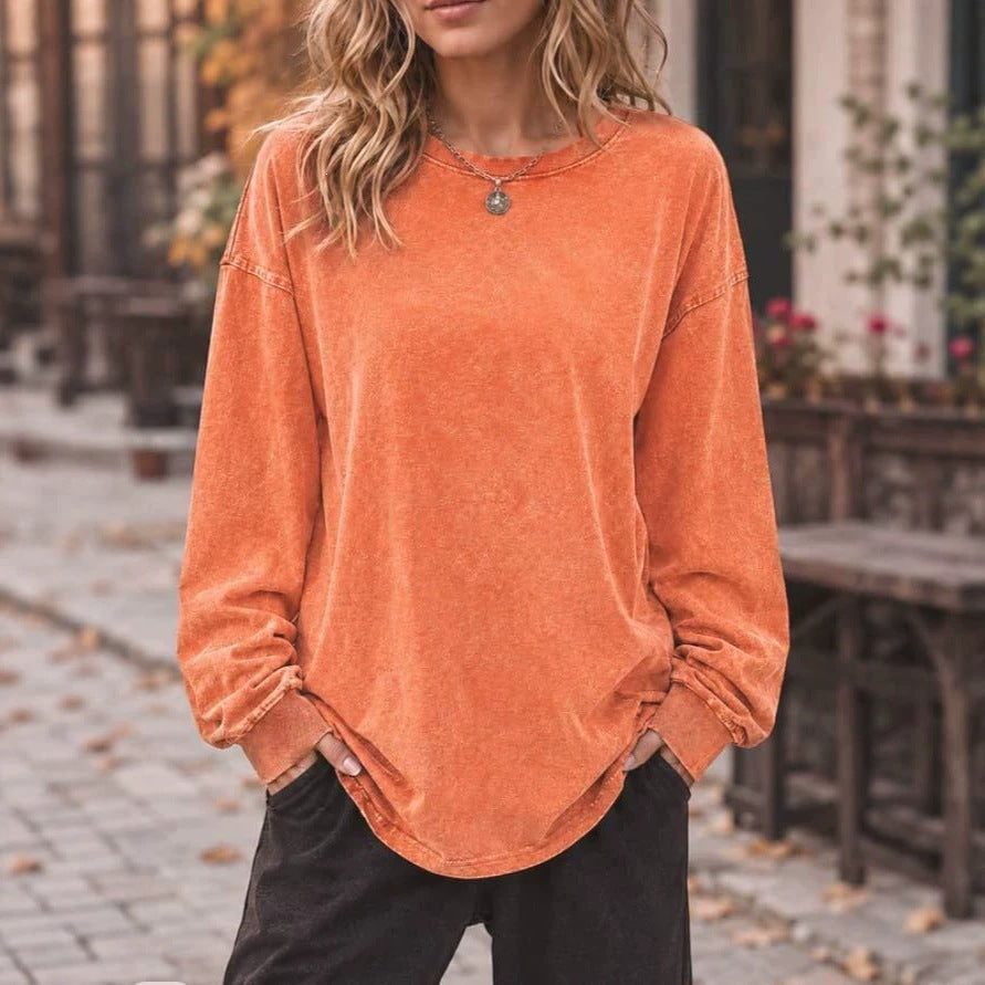 Unisex Vintage Oversized Long Sleeve Cotton Blend Pullover Top