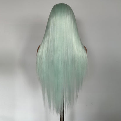 Front Lace Light Green Long Straight Synthetic Wig