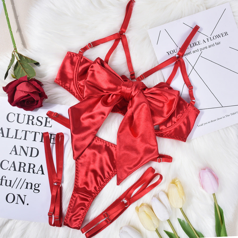 Bow Hollow Lingerie Three-Piece Set