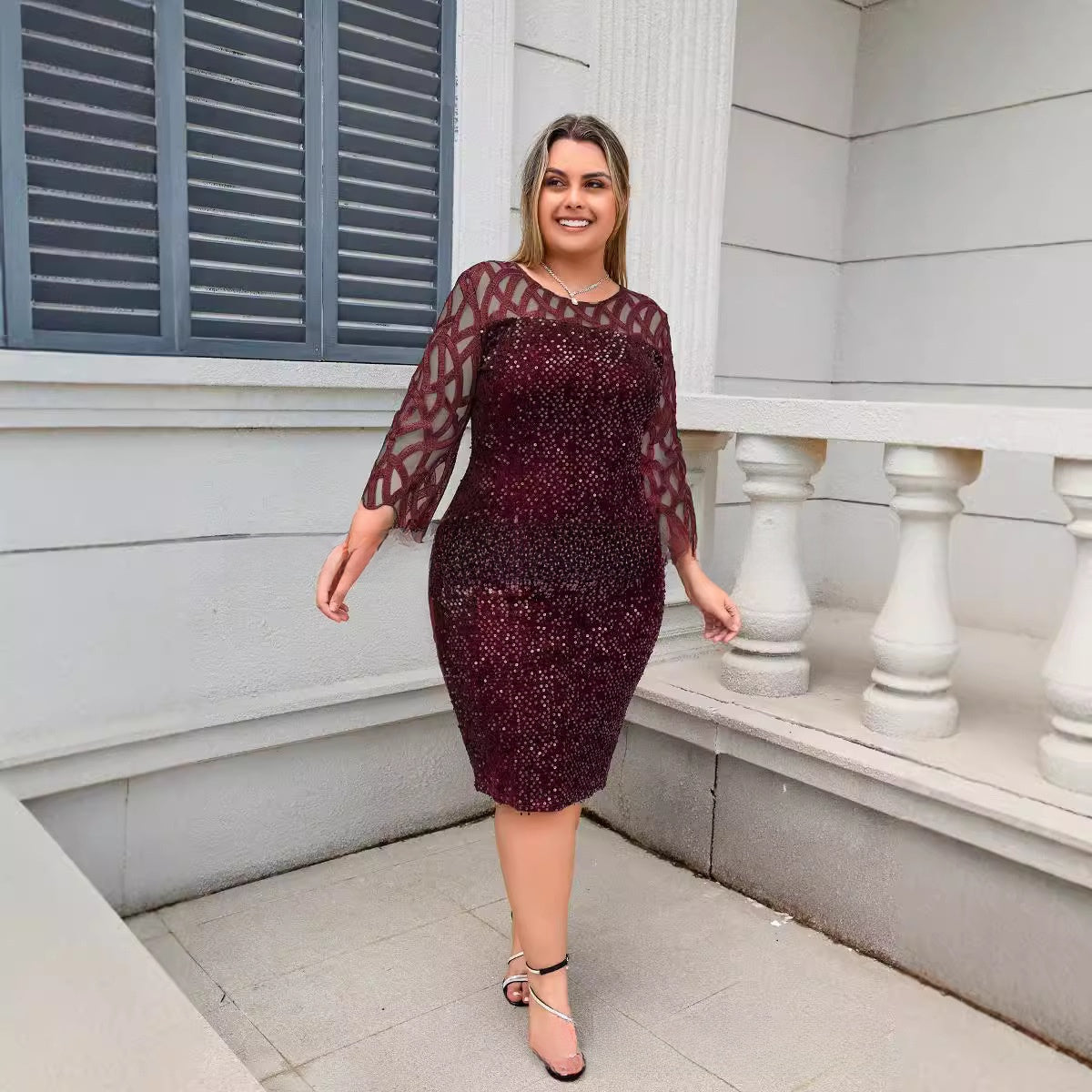 Elegant Sequins Mesh Splicing Dress