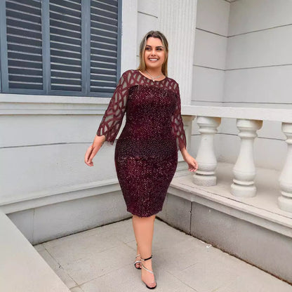 Elegant Sequins Mesh Splicing Dress