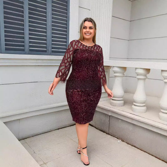 Elegant Sequins Mesh Splicing Dress