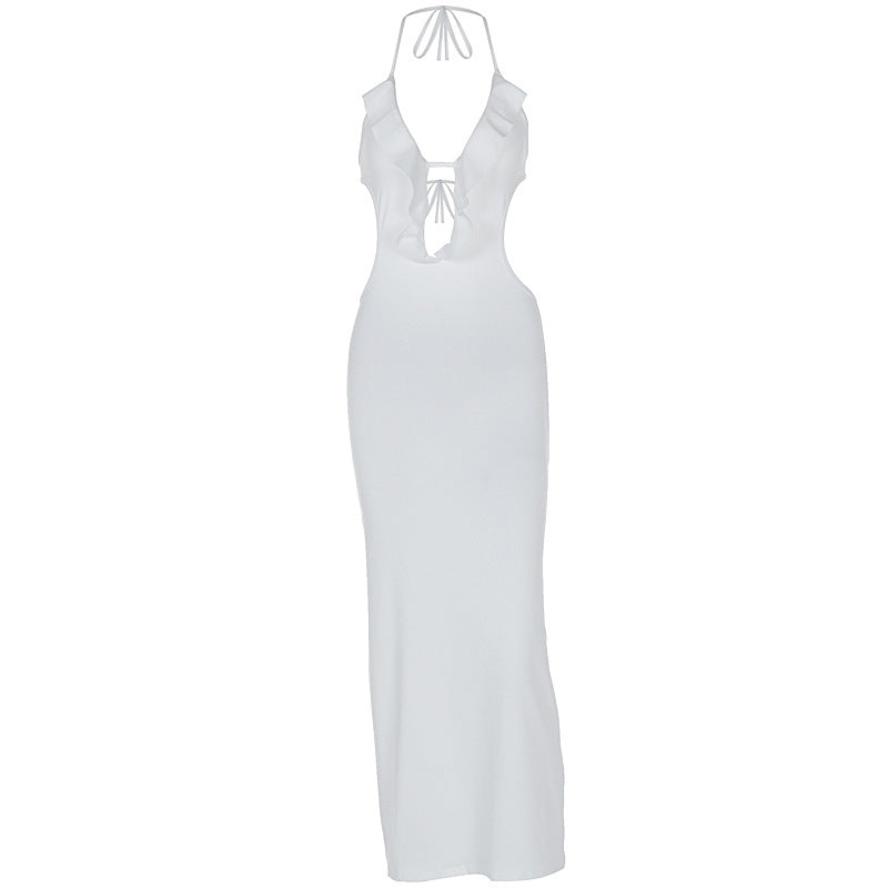 tight-fitting close-fitting solid color hanging neck strap dress