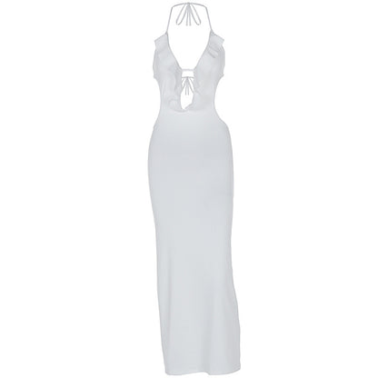 tight-fitting close-fitting solid color hanging neck strap dress