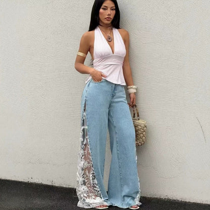 Fashion High Waist Loose Dumped Denim Trousers