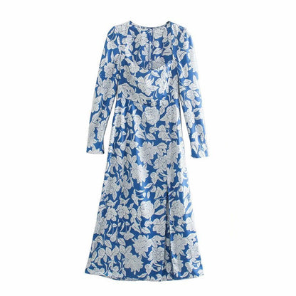 Nieuwe Europese stationsprint midi-jurk