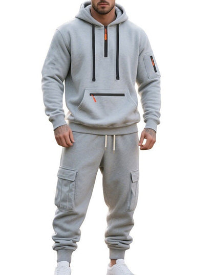 Mens Half Zip Hooded Sweatshirt and Joggers Set