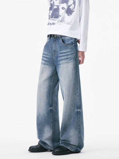 Mens Washed Loose Straight Leg Jeans