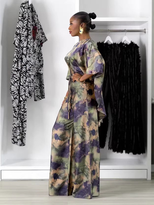 Women's Batwing Shirt and Printed Pants Set