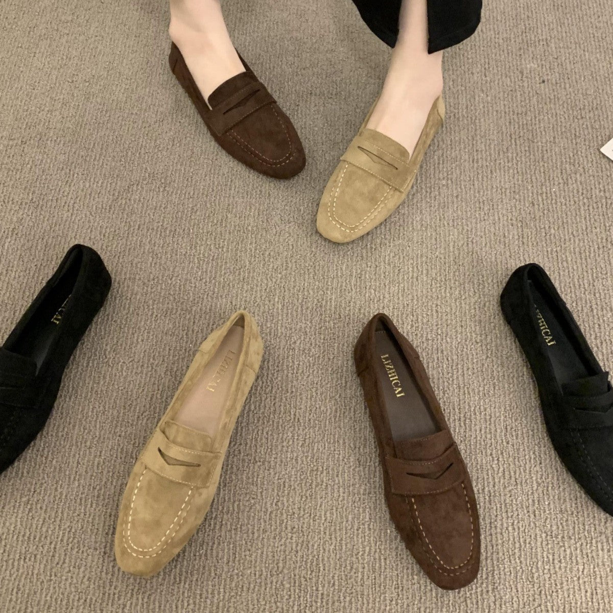 Womens Suede Slip-On Loafers