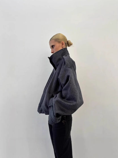 Womens Stand Collar Wool Blend Coat