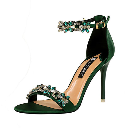 Satins Open Toe Rhinestone Strap Sandals