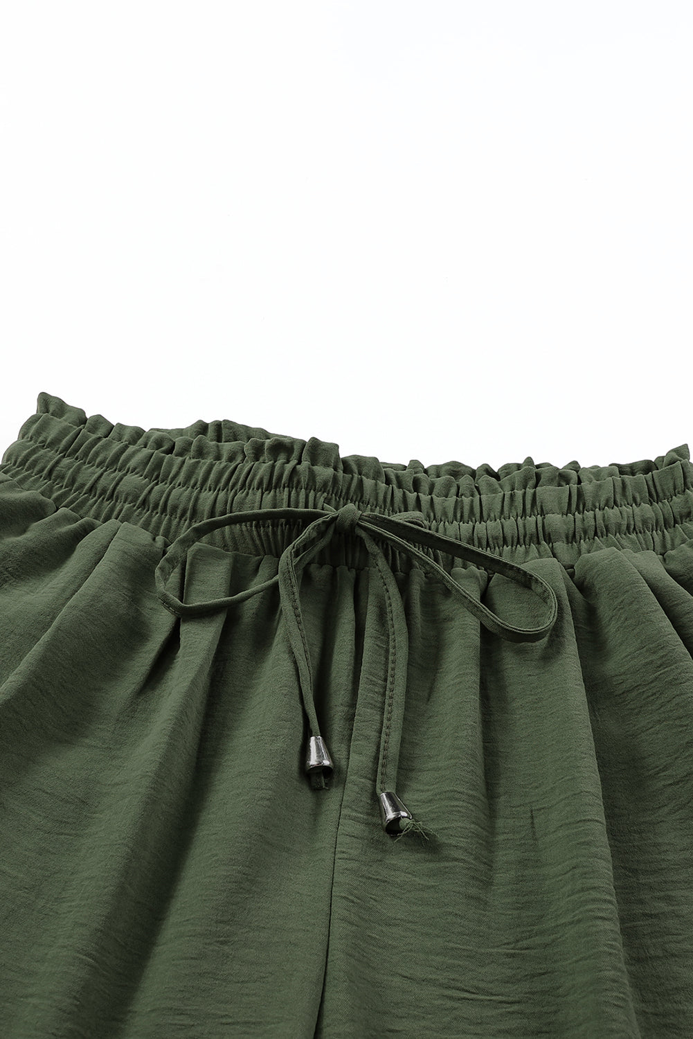 Groene effen casual broek met trekkoord zakken en elastische tailleband