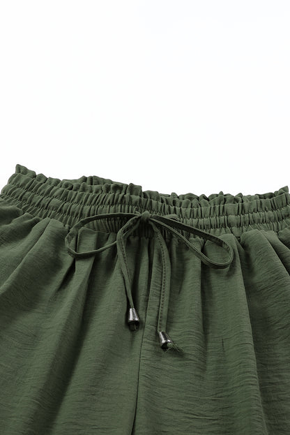 Groene effen casual broek met trekkoord zakken en elastische tailleband