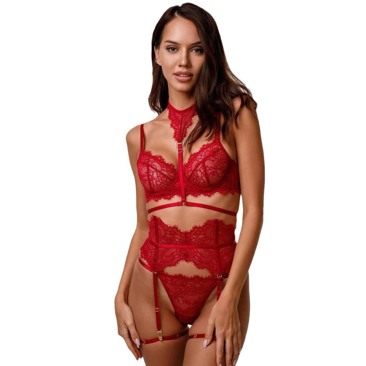Transparent Lace Lingerie Set with Underwire