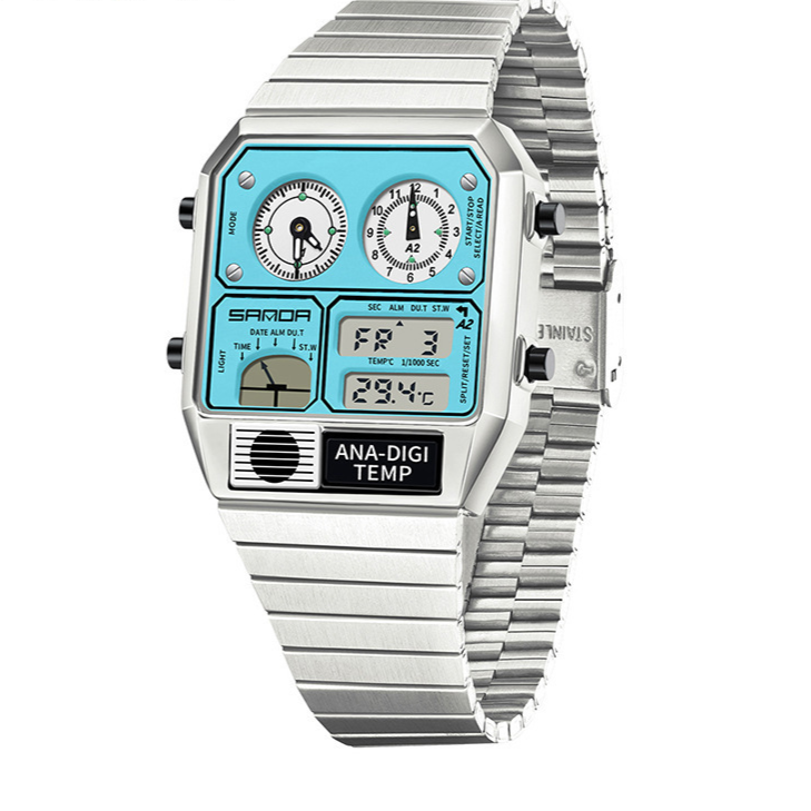 Dual Display 50m Water Resistant Electronic Watch