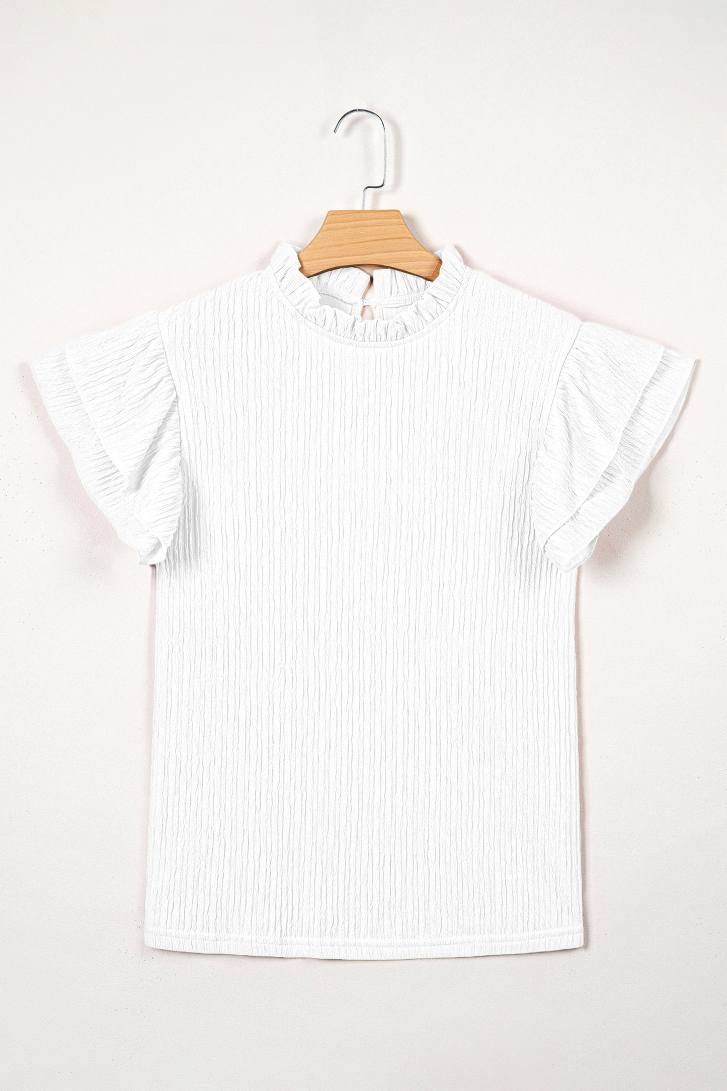 Effen blouse met textuur en ruches korte mouwen
