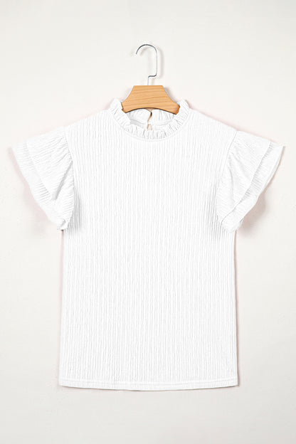 Effen blouse met textuur en ruches korte mouwen