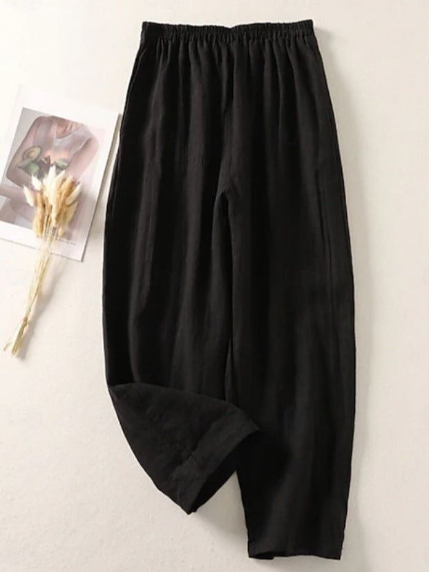 Cotton and Linen Casual Cropped Pants